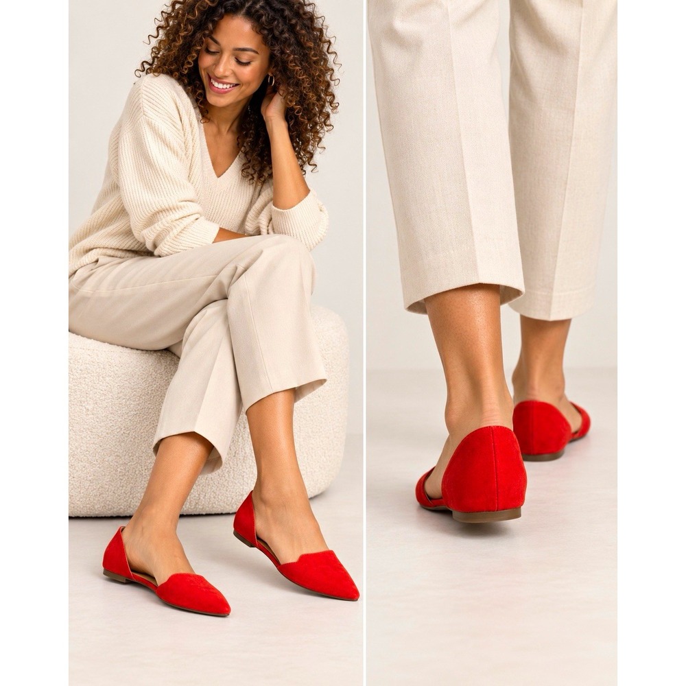 Size 10 M- Naturalizer Red Suede Pointed Toe D'Orsay Slip On Comfort Flats